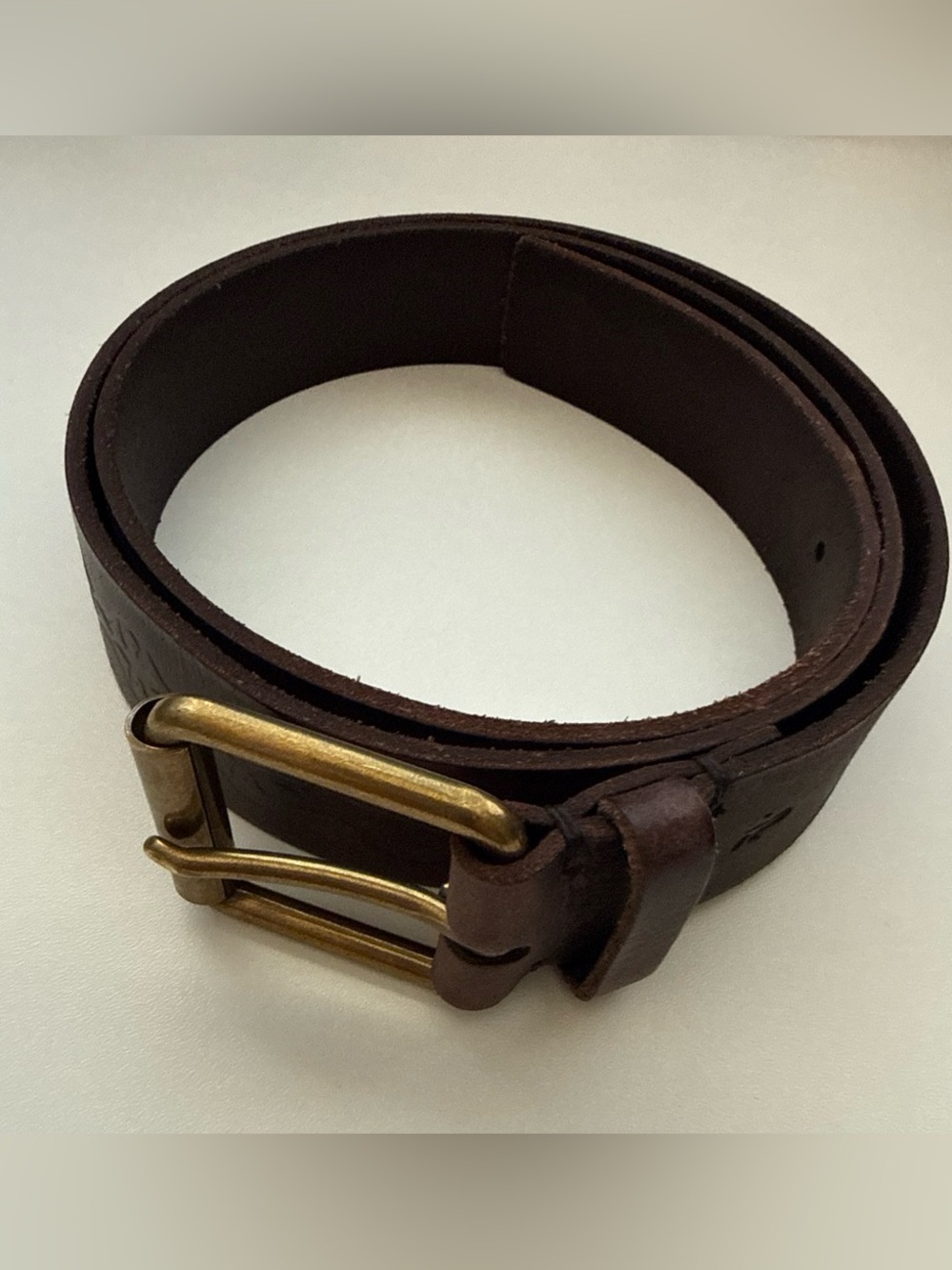 Frye Genuine Leather Dark Brown Embossed Belt | Brass Buckle | Size Large